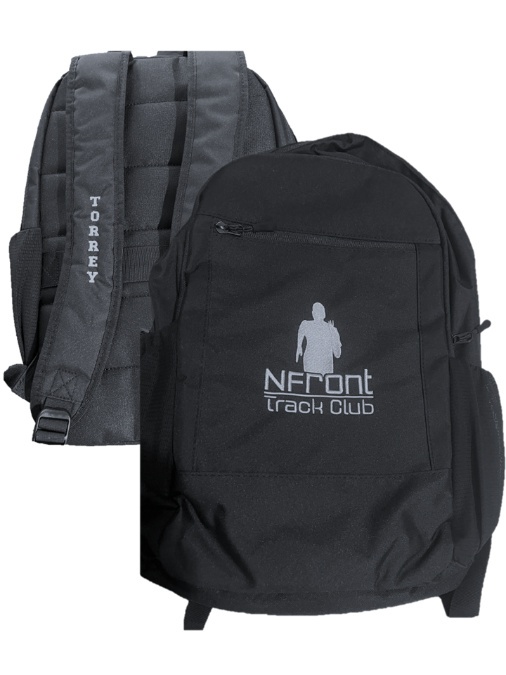 NFRONT Track Club Team Backpack with Athlete Name on Shoulder Strap